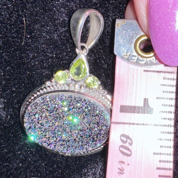 Oval pendant with green drusy & peridot set in sterling silver - Picture 7 of 9